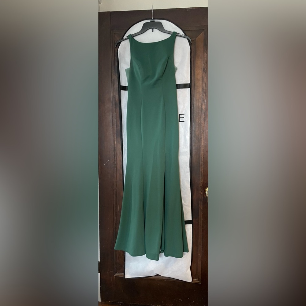 Azazie Dark Green Mermaid Scoop Side Slit Stretch Crepe Dress - Picture 2 of 3